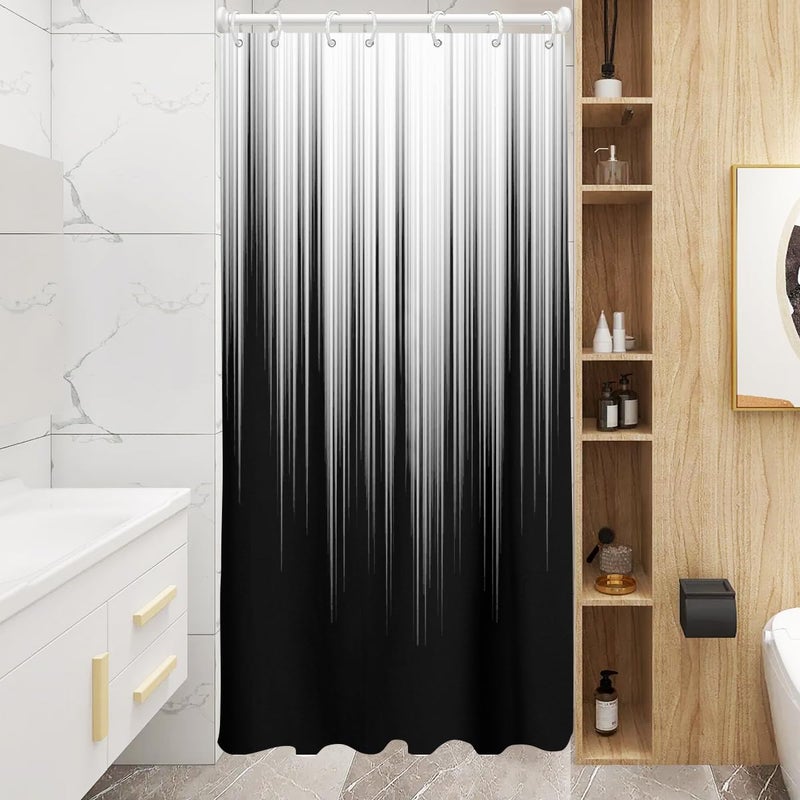 AAtter Black and Grey Shower Curtain White Gray Silver Ombre Mens Modern Gothic Stall Small Single Walk in Half Size Dorm Standing Narrow Stand Up RV Home Bathroom Decor Bathtub Set  36x72  Trendy - Image 1