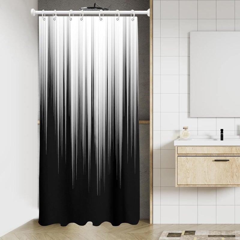 AAtter Black and Grey Shower Curtain White Gray Silver Ombre Mens Modern Gothic Stall Small Single Walk in Half Size Dorm Standing Narrow Stand Up RV Home Bathroom Decor Bathtub Set  36x72  Trendy - Image 2