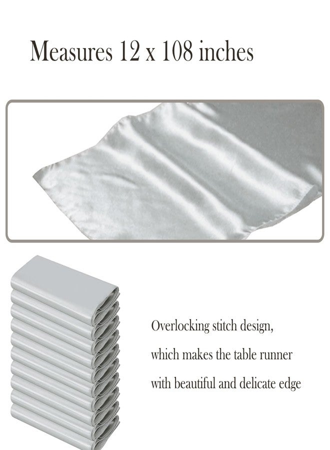 SINSSOWL 10 Pack Silver Table Runners 12 X 108 Inches Wedding Satin Table Runner for Party Birthday Banquet Bridal Shower Baby Shower Engagement Table Decorations - Silver - Image 2