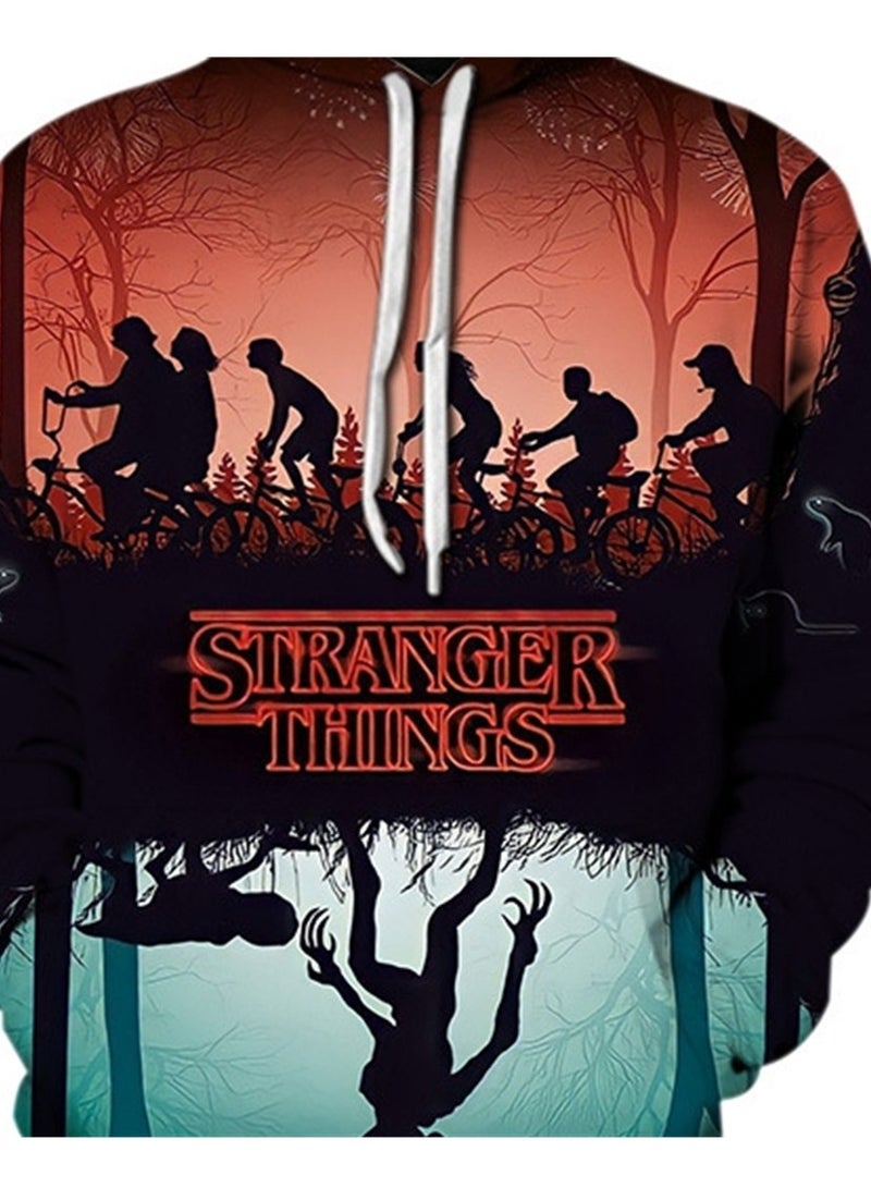 سويت شيرت فضفاض بغطاء رأس وطبعة رقمية ثلاثية الأبعاد من Stranger Things - Image 3