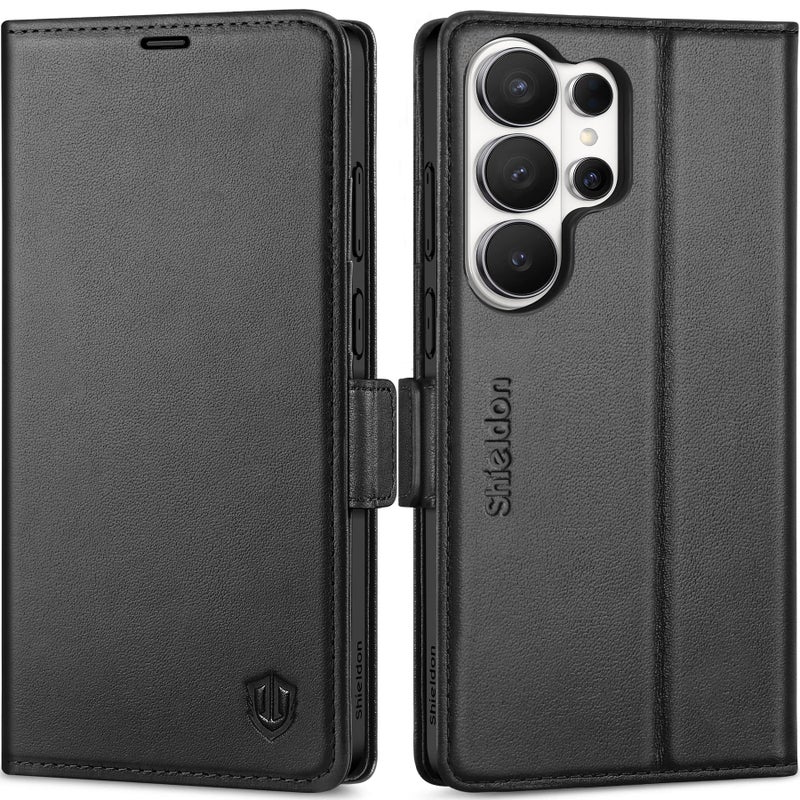 SHIELDON Wallet Case for Galaxy S26 Ultra 6.9", Genuine Leather Folio Design with Kickstand, RFID Blocking Credit Card Holder, Magnetic Protective Cover Compatible with Galaxy S26 Ultra 2026 - Black - Image 1