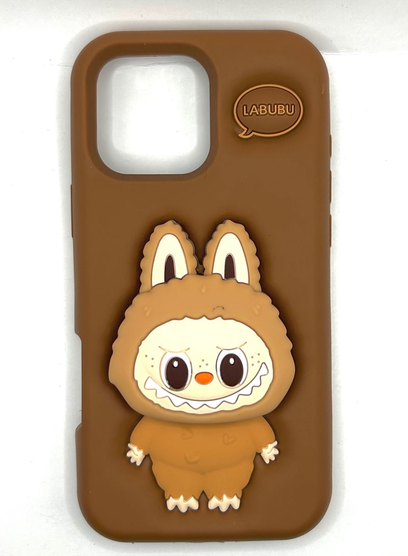 لابوبو جراب LABUBU ثلاثي الأبعاد لهاتف iPhone 16 Pro Max - بني - Image 1