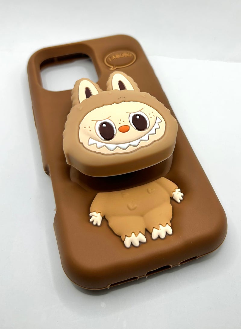 لابوبو جراب LABUBU ثلاثي الأبعاد لهاتف iPhone 16 Pro Max - بني - Image 2