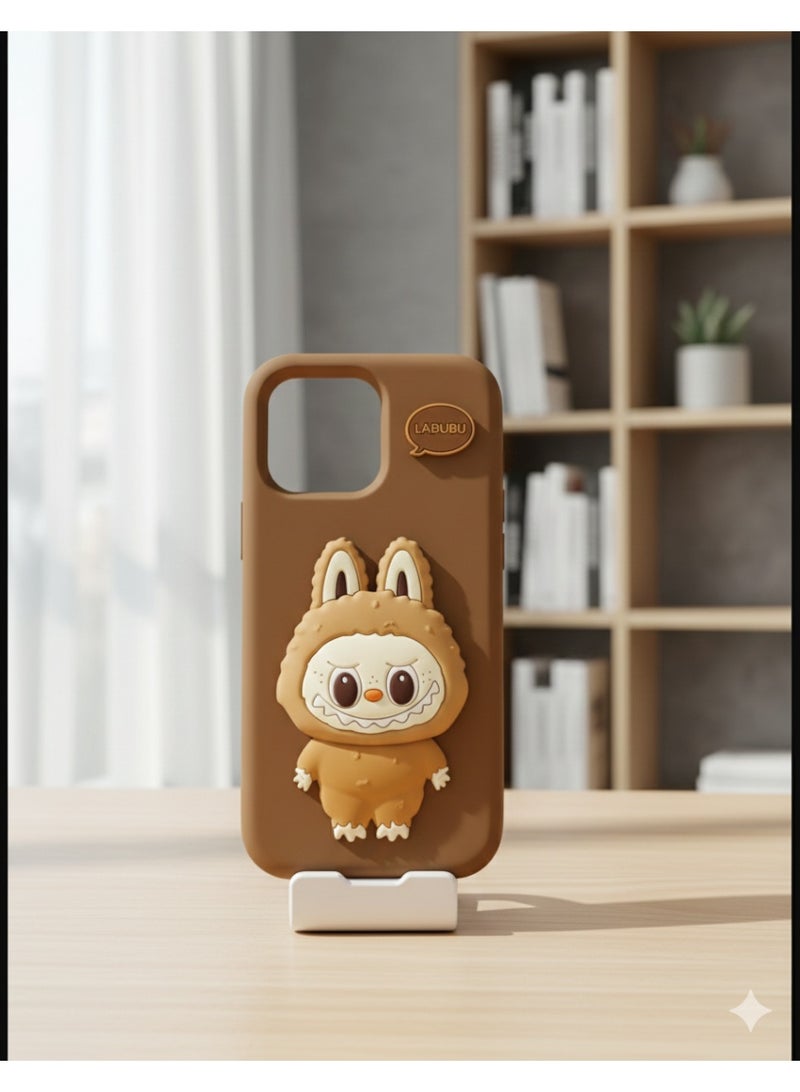 LABUBU 3D Labubu Character Phone Case for iPhone 16 pro max– Cute Brown Monster Protective Cover with Built-in Pop-out Socket Grip For - Image 3