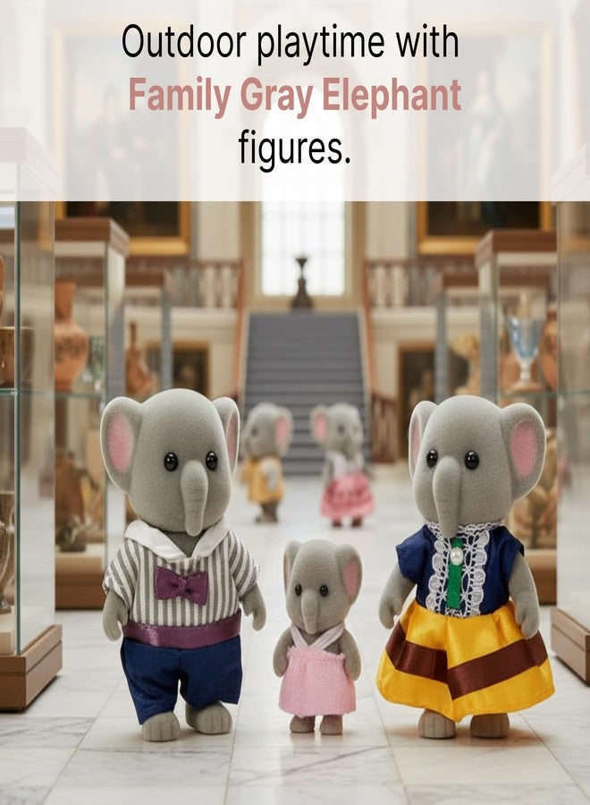 OLEOCA Family Gray Elephant Figures - Set of 3 Collectible Flocked Mini Dolls with Removable Clothes, Miniature Dollhouse Pretend Play Figures for Kids Ages 3+ - Image 2