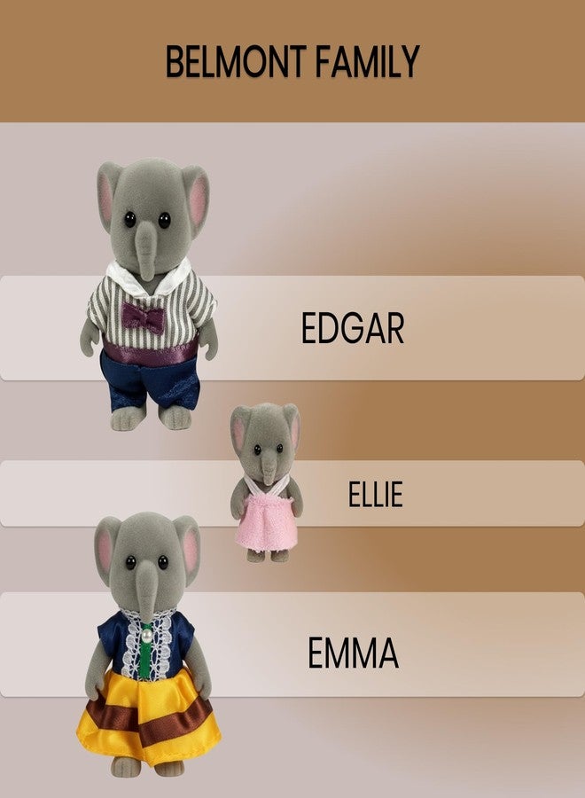 OLEOCA Family Gray Elephant Figures - Set of 3 Collectible Flocked Mini Dolls with Removable Clothes, Miniature Dollhouse Pretend Play Figures for Kids Ages 3+ - Image 4
