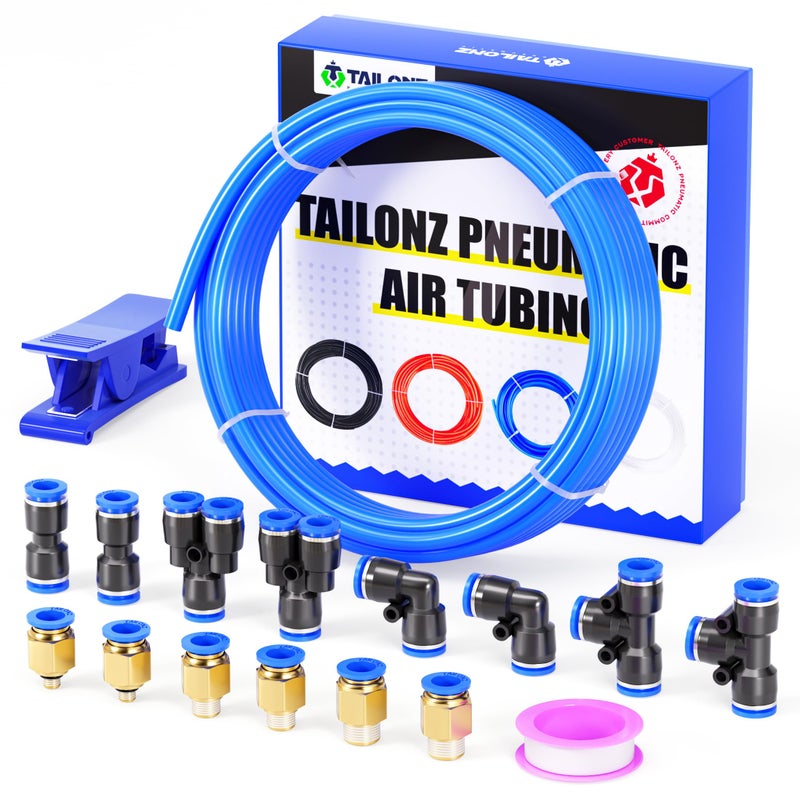 TAILONZ PNEUMATIC Blue 6mm OD 4mm ID Polyurethane PU Air Hose Pipe Tube Kit 10 Meter 32.8ft - Image 1