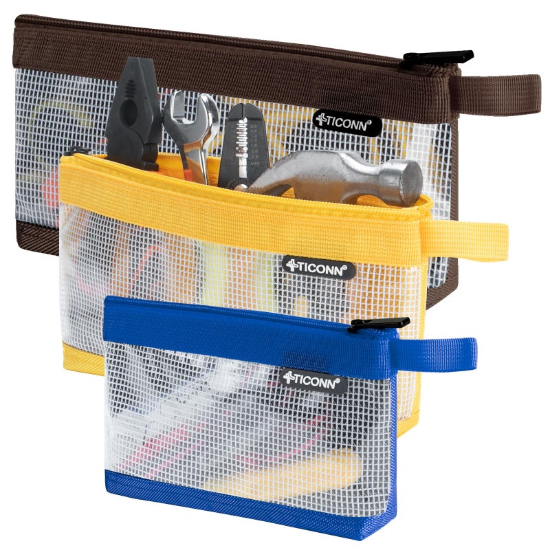 TICONN Tool Pouch 1680D Oxford Small Tool Bag Tool Pouches with Zipper Clear Utility Bag Zipper Pouch for Tool Organizers and Storage 3PK Combo