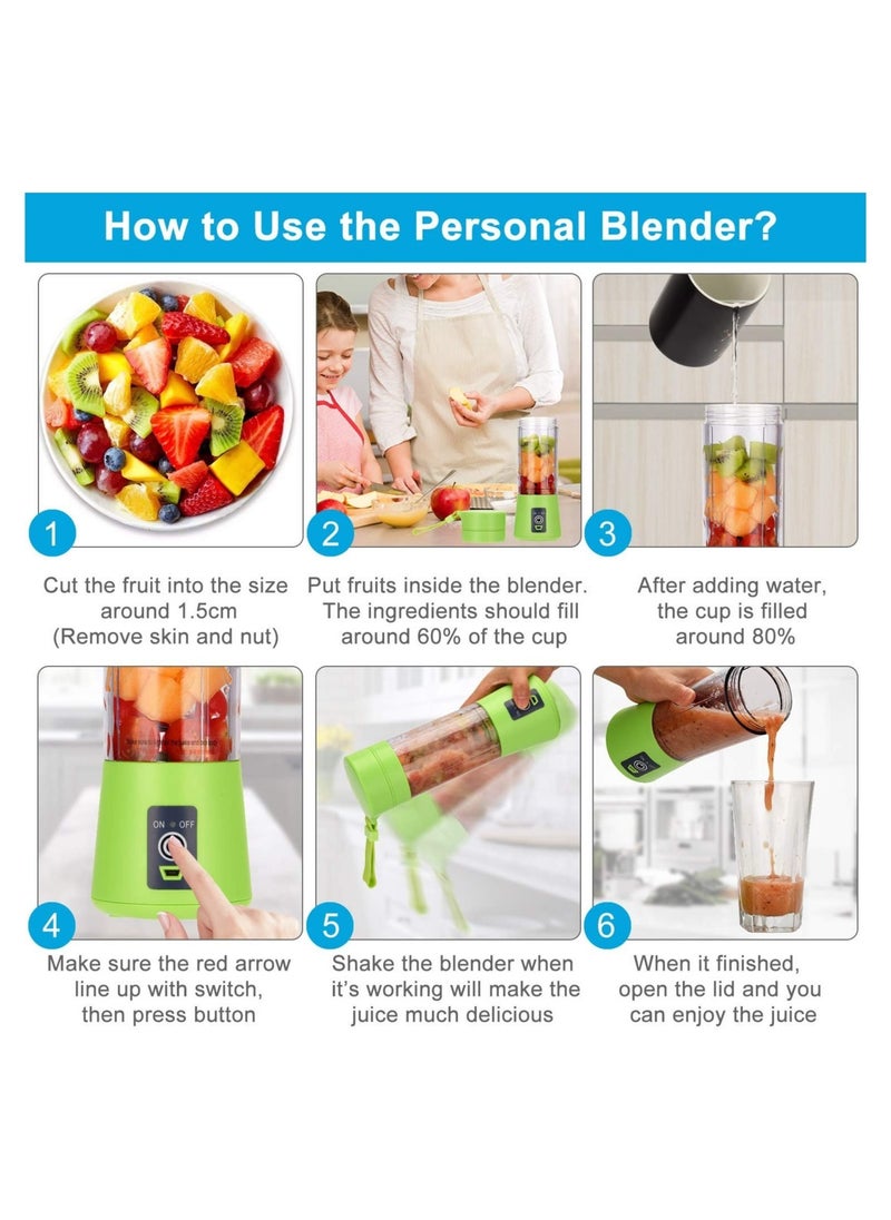 Portable Blender, Personal Size Blender Shakes And Smoothies, Mini Juicer Cup Usb Rechargeable, Handheld Travel Blender Fruit Mixer 380ml
