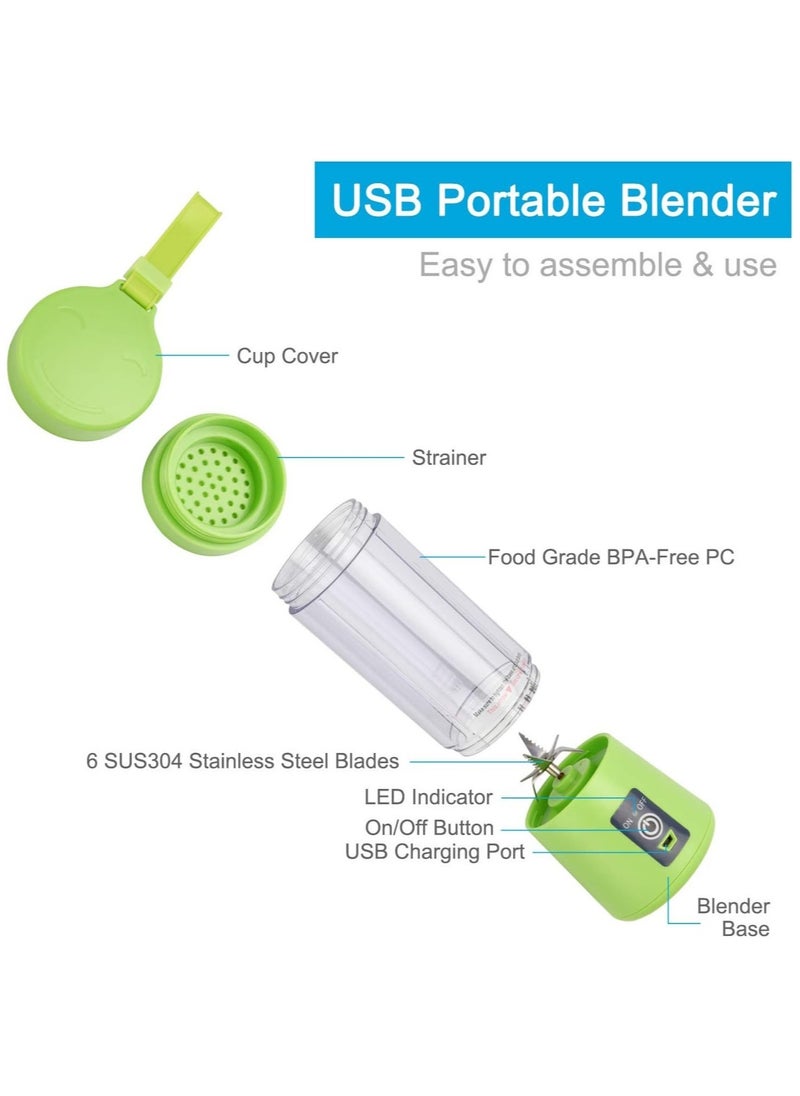 Portable Blender, Personal Size Blender Shakes And Smoothies, Mini Juicer Cup Usb Rechargeable, Handheld Travel Blender Fruit Mixer 380ml