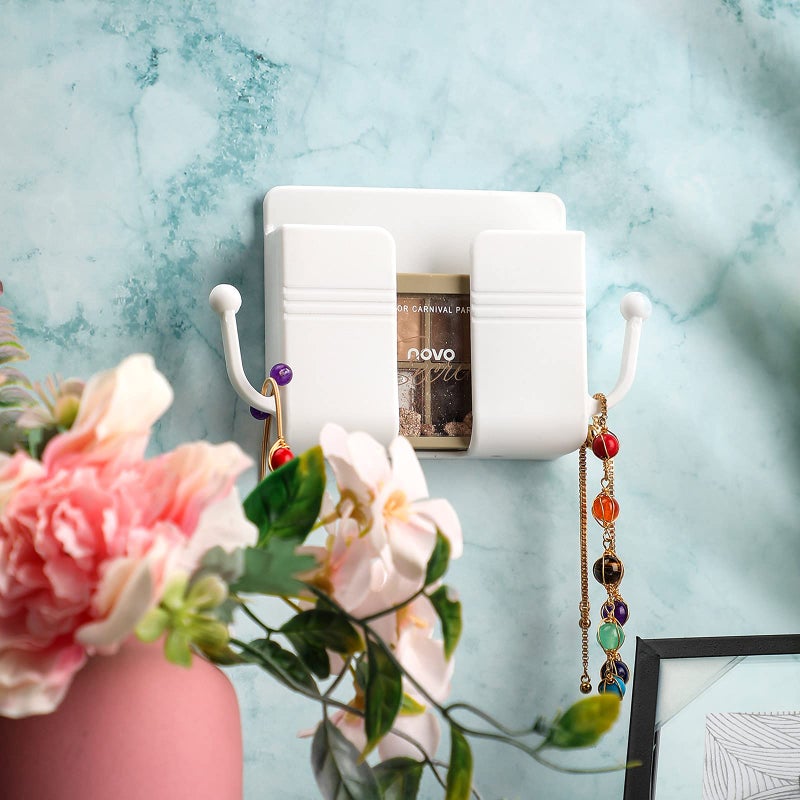 Jetec 6 Pcs Wall Mount Phone Holder Self-Adhesive Wall Beside Organizer Storage Box Plastic Charging Phone Stand Remote Brackets Holder for Bedroom(White) - Image 3
