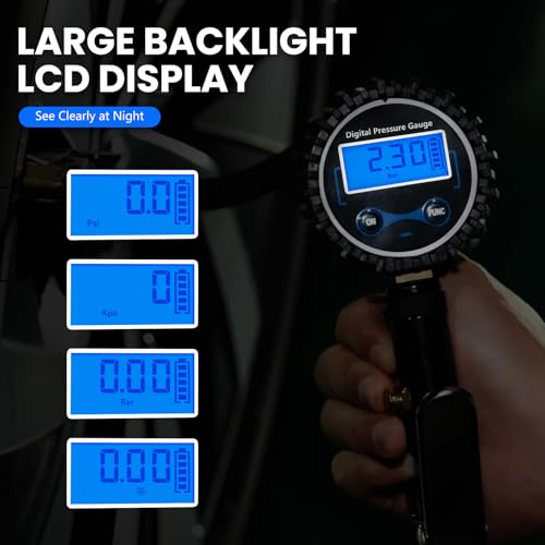 DIKTALK Digital Tire Gauge with Inflator & Deflator - LED Display & 0.1 PSI Resolution - Quick Release Valve & Heavy Duty Chuck - w/Adapter for Car, Truck, SUV, Motorcycle, RV, Balls - Image 4