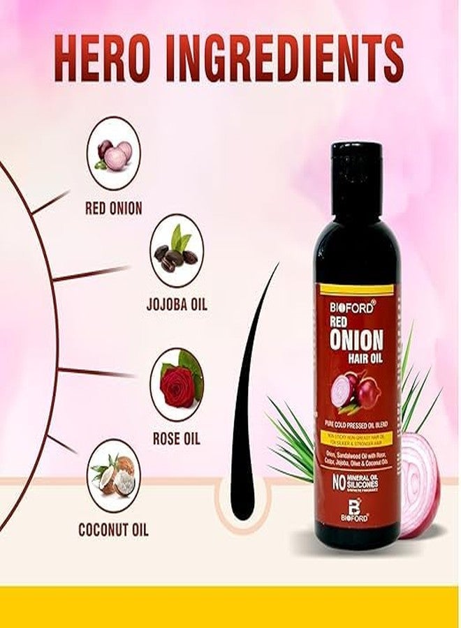 Bioford Red Onion Hair Oil Strengthens Hair Roots, Reduces Hair Fall, Promotes Natural Hair Growth, Adds Shine & Nourishment Ayurvedic Formula - 100ml (Pack of 2) - Image 3