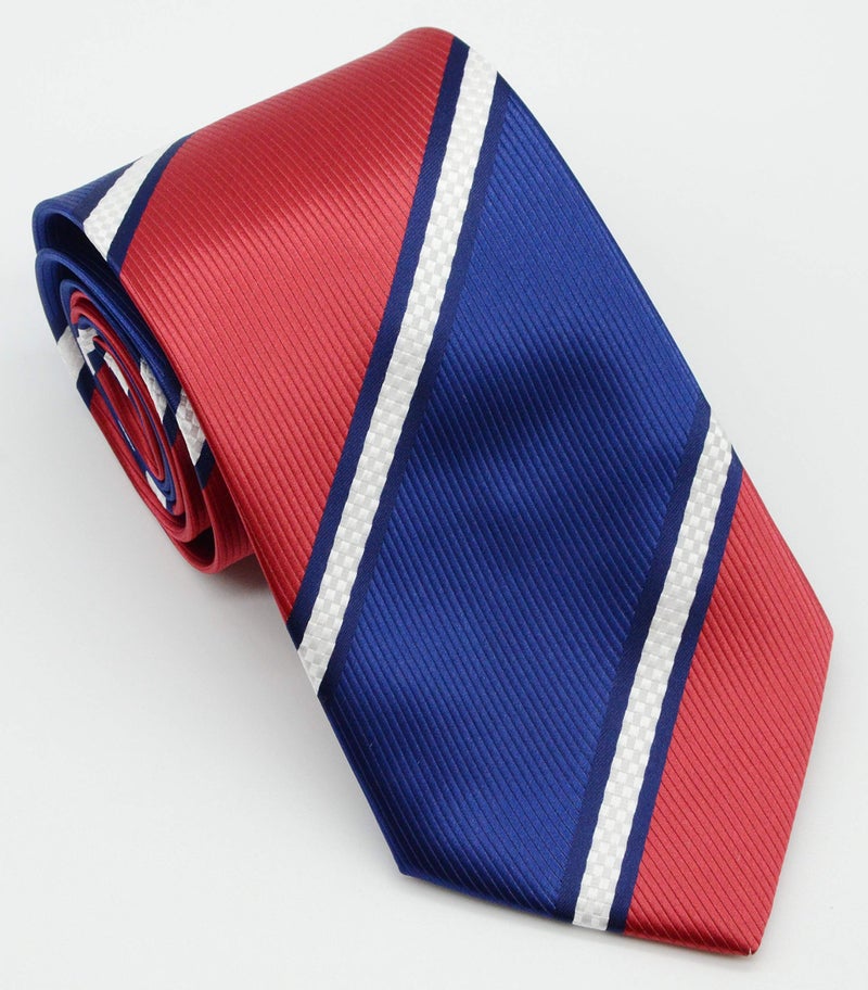 Geotae Zerun New Classic Men's Striped Silk Tie Necktie (Blue/Red) - Image 4