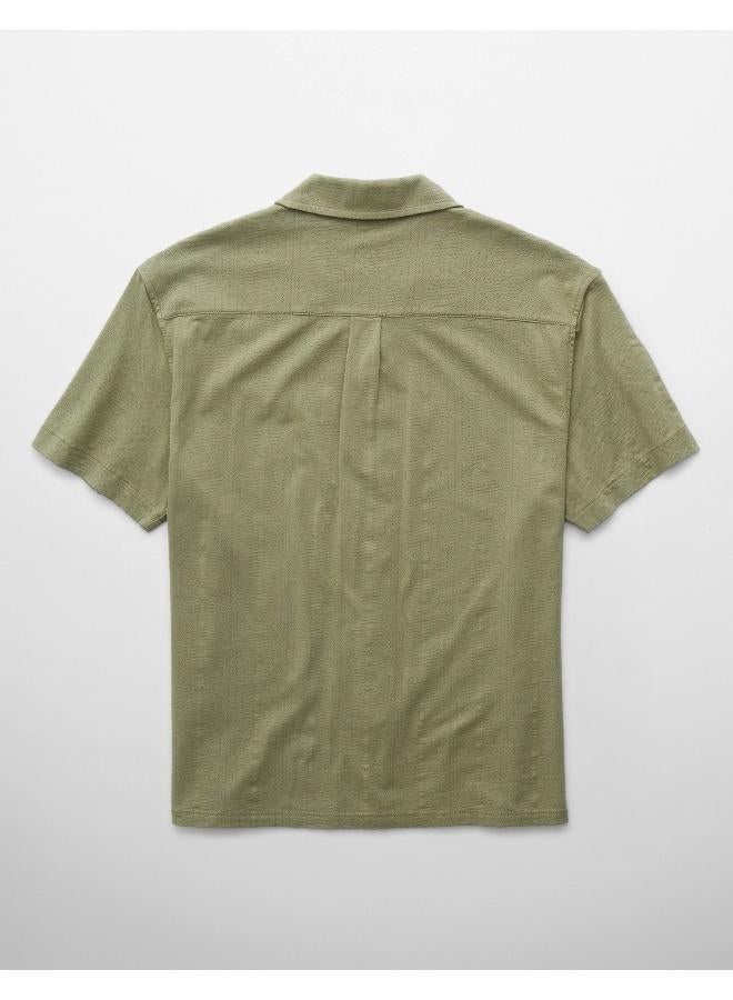 American Eagle AE Jacquard Textured Button-Up Polo Shirt - Image 2