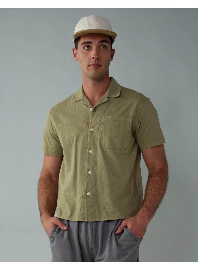 American Eagle AE Jacquard Textured Button-Up Polo Shirt - Image 1