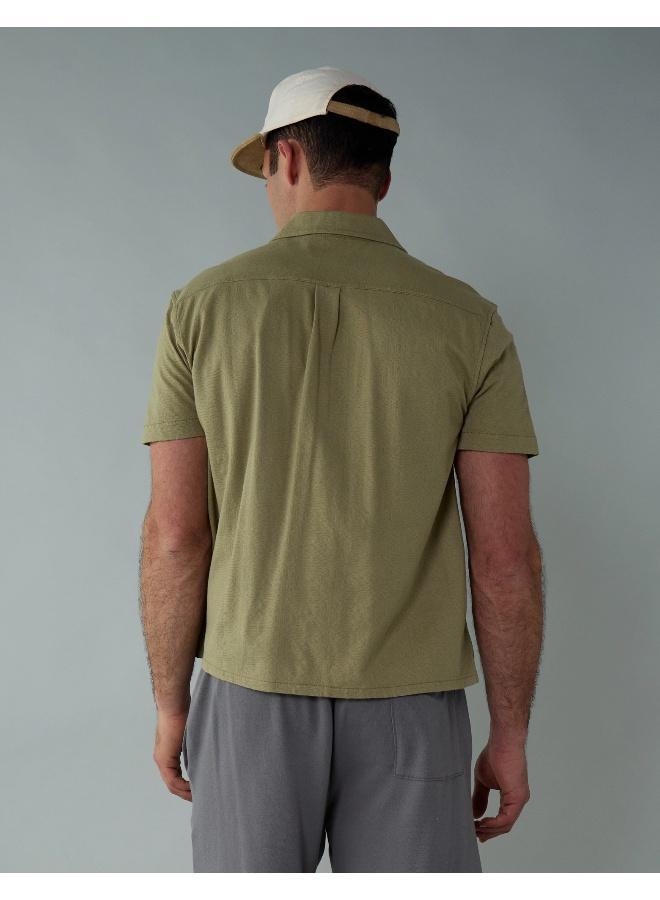 American Eagle AE Jacquard Textured Button-Up Polo Shirt - Image 4