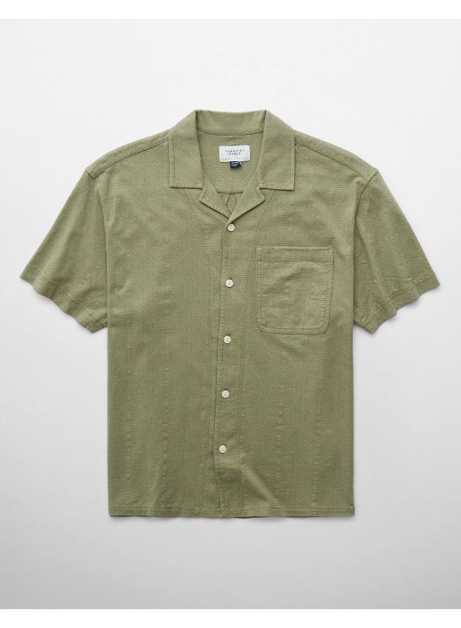 American Eagle AE Jacquard Textured Button-Up Polo Shirt - Image 3