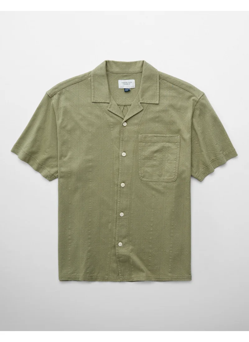 American Eagle AE Jacquard Textured Button-Up Polo Shirt