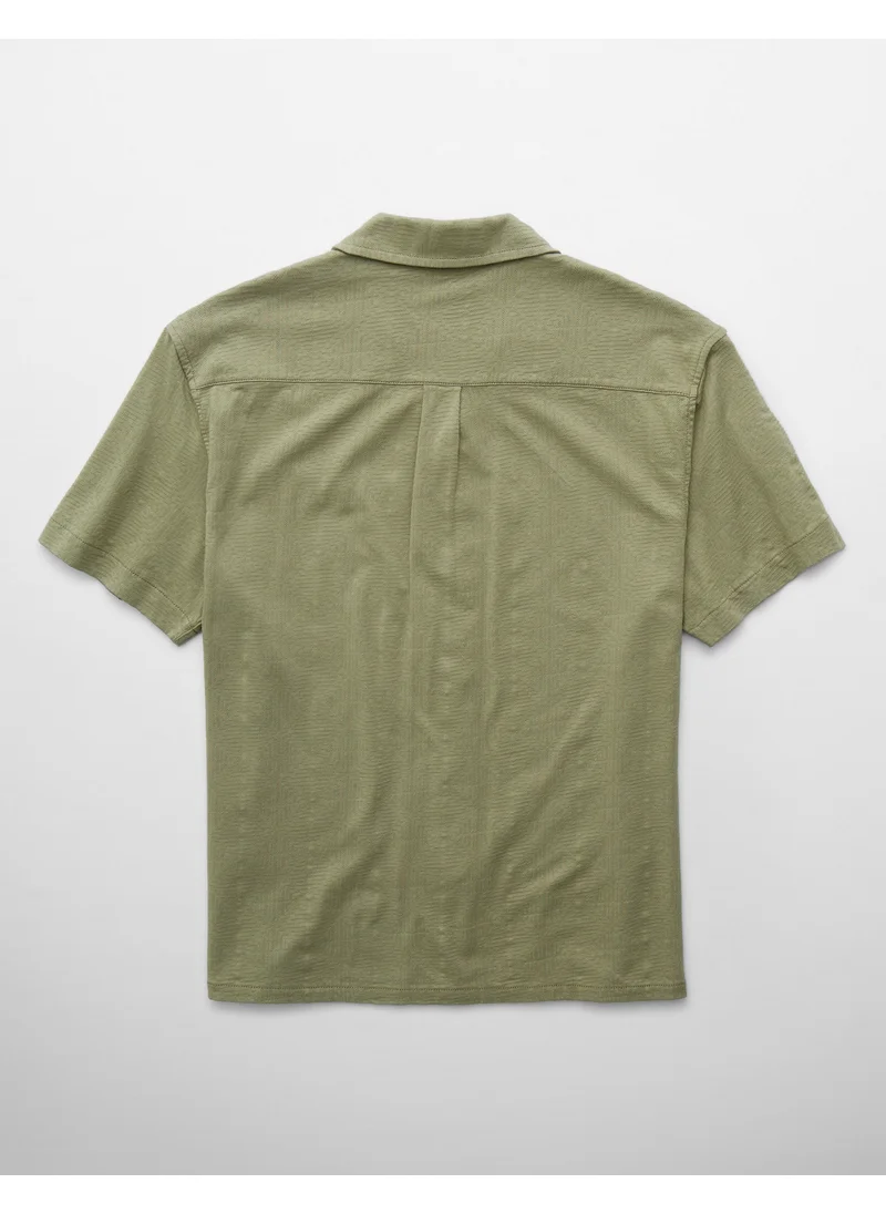 American Eagle AE Jacquard Textured Button-Up Polo Shirt