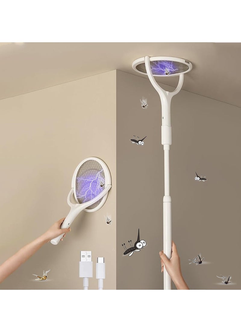 SänHahn Rotating Head Rechargeable Fly Swatter Electric Fly Swatter Racket Bug Zapper Racket Indoor Bug Zapper Indoor Fly Zapper Repellent Fruit Fly Trap Mosquito Zapper, with a Telescopic Extension 