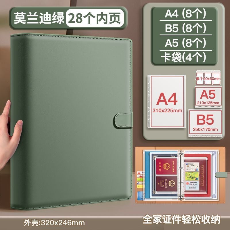 Leather Family Storage Bag Multi-Function Data Loose-Leaf Storage Book Large Capacity Certificate Pregnancy Examination File Book - Image 1