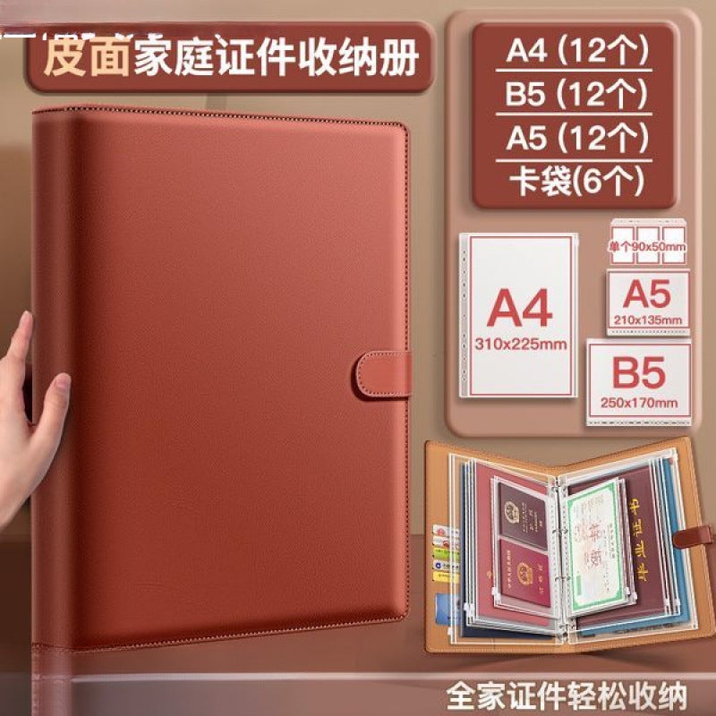 Leather Family Storage Bag Multi-Function Data Loose-Leaf Storage Book Large Capacity Certificate Pregnancy Examination File Book - Image 5