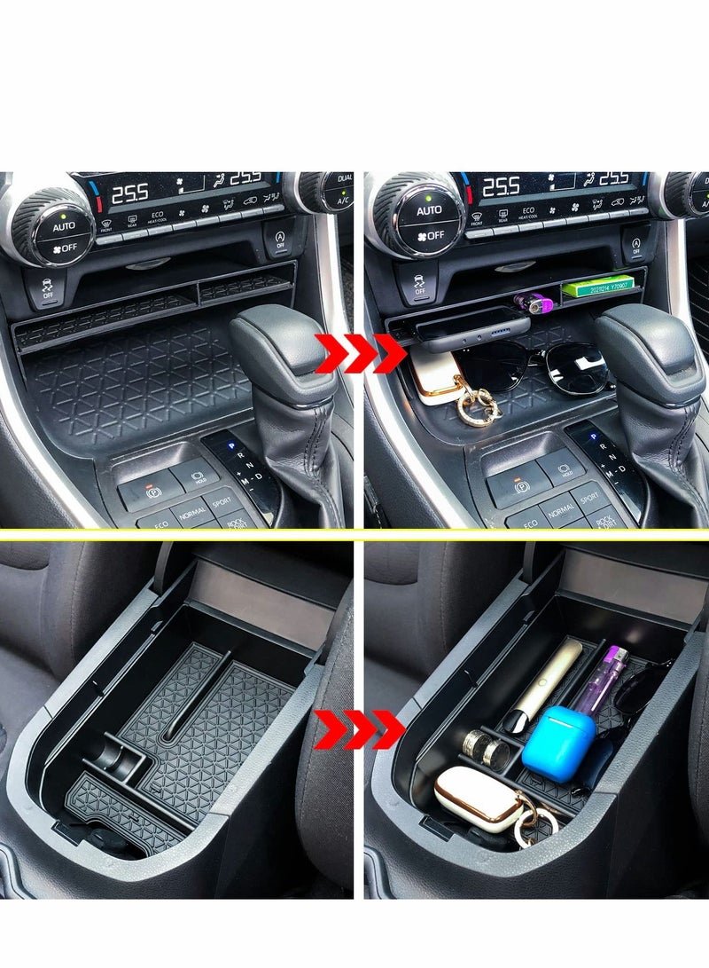 Excefore 2PCS Center Console Tray Organizer Compatible with Toyota RAV4 2022 2021 2020 2019 Accessories, Armrest Insert Container ABS Material Secondary Storage Box-Black  - Image 2