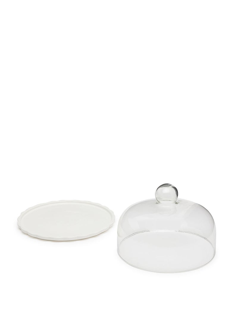 Simply Kitchen - Cake Stand With Cover White Ceramic Base 26X18Cm - Image 1