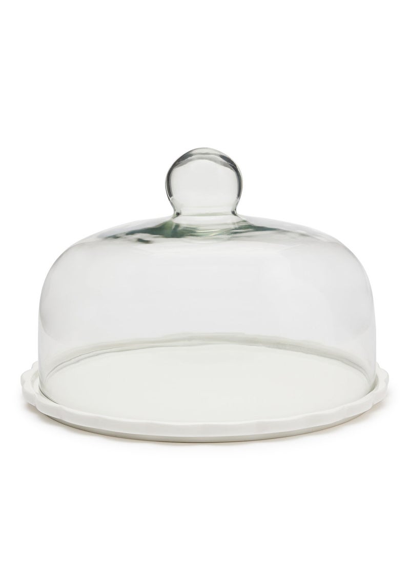Simply Kitchen - Cake Stand With Cover White Ceramic Base 26X18Cm - Image 1