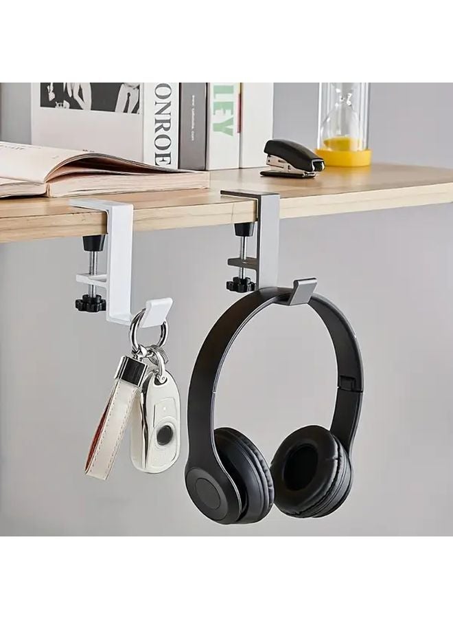 2pcs White No Drill Desk Hooks Detachable Headphone Holder Storage Rack - Image 5