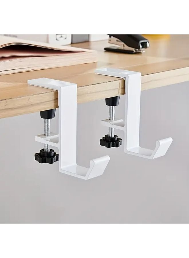 2pcs White No Drill Desk Hooks Detachable Headphone Holder Storage Rack - Image 2