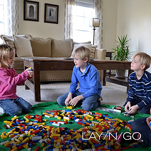 Lay-n-Go LaynGo 4in1 Drawstring Toy Storage Organizer Mat Durable Machine Washable Drawstring Bag for Lego Other Toys EasytoClean Pull String Bag wRaised Lip Pocket 18 BlueBlue - Image 5