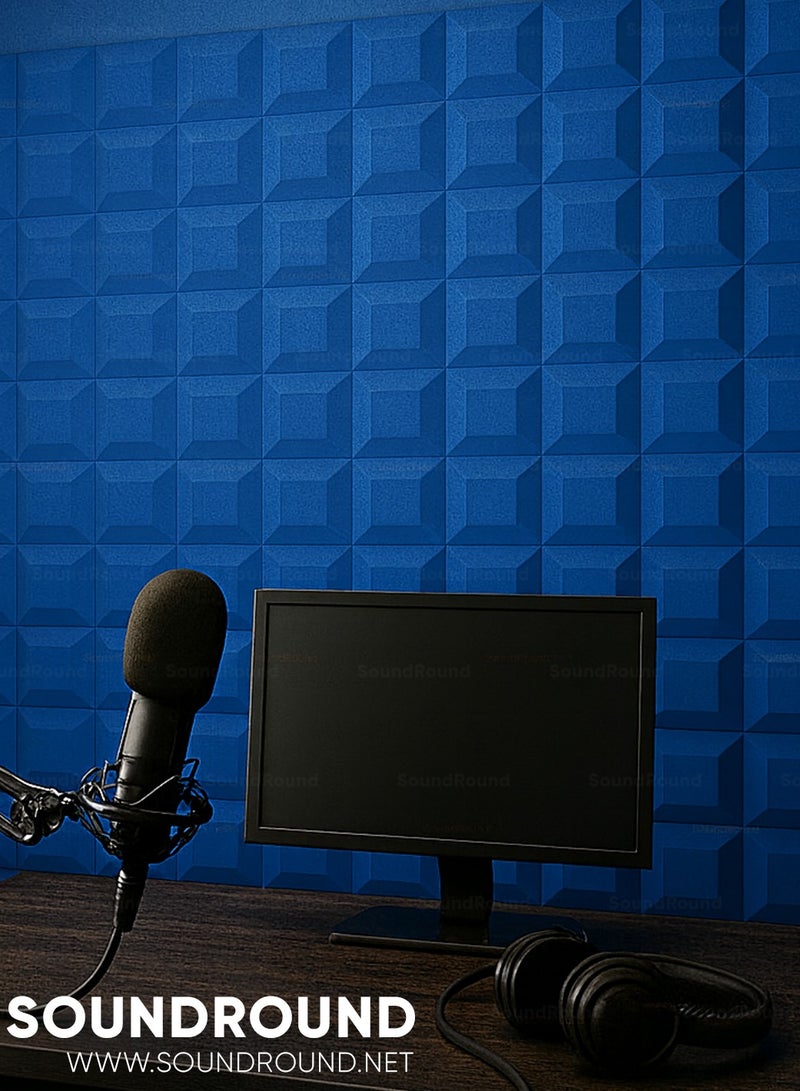 ساوند راوند ألواح الفوم الصوتي SoundRound مقاس 12×12×1 بوصة – عزل صوت احترافي بتصميم 9Block – للتحكم في الصدى ومعالجة السينما المنزلية – ألواح عالية الكثافة – 12 قطعة - لون ازرق - Image 3