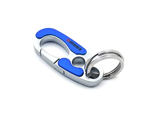 omuda Stylish Hook Locking Silver Metal Carabiner Double Ring Hook Metal Key Chain for Men & Women (3752-BLUE) - Image 1