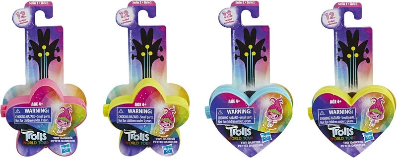 Trolls DREAMWORKS TROLLS World Tour Tiny Dancers Surprise 4Pack Series 1 Tiny Dancers Dolls Clips Rings and Glasses Toy for Kids 4 and Up E9133 - Image 1
