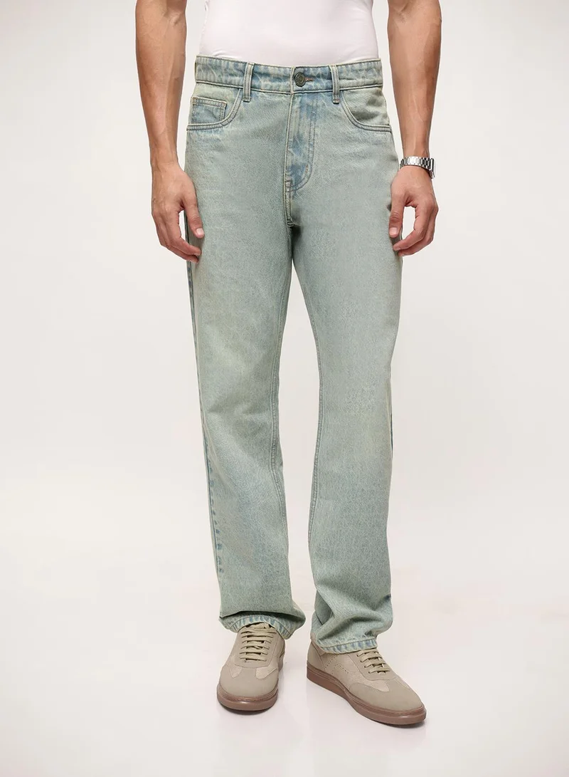 دينيس لينغو Blue 100% Cotton Washed Pattern Straight Fit Denim Jeans For Men