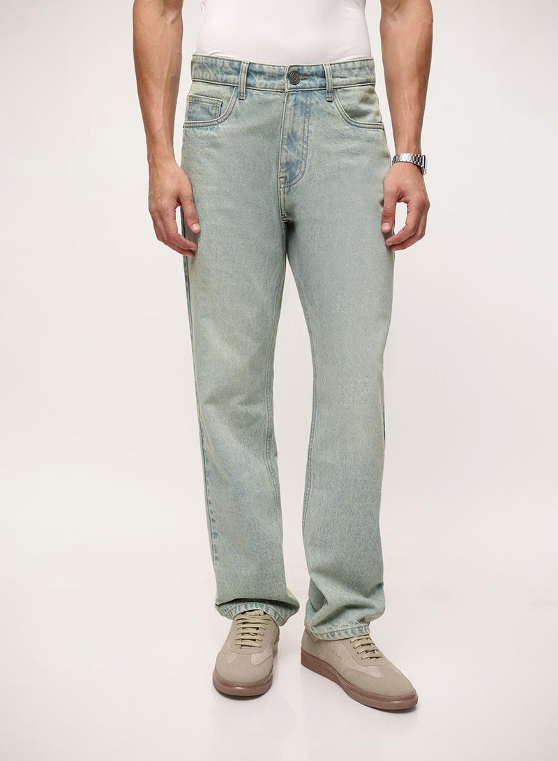 Dennis Lingo Blue 100% Cotton Washed Pattern Straight Fit Denim Jeans For Men - Image 2