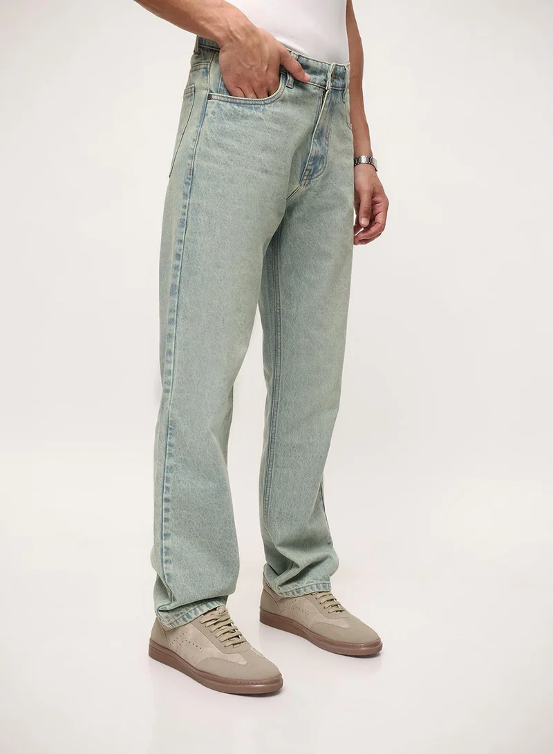 Dennis Lingo  Blue 100% Cotton Washed Pattern Straight Fit Denim Jeans For Men for Men | Best Price UAE