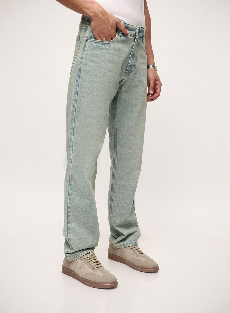 Dennis Lingo Blue 100% Cotton Washed Pattern Straight Fit Denim Jeans For Men - Image 3