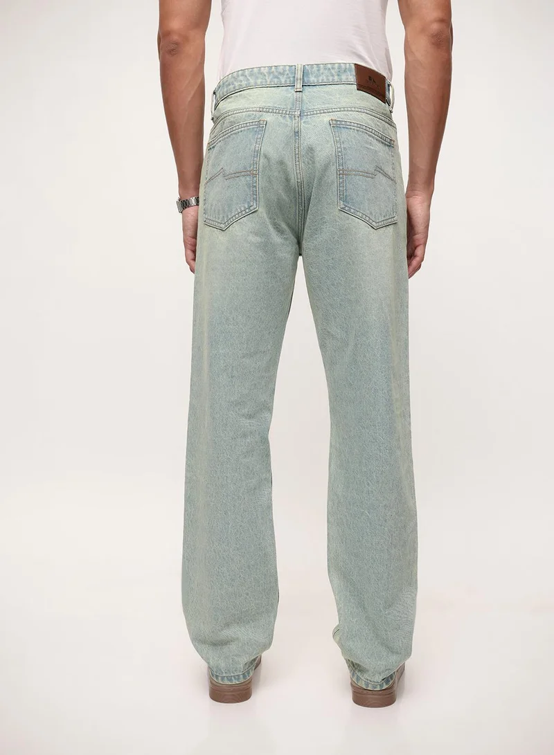 Dennis Lingo  Blue 100% Cotton Washed Pattern Straight Fit Denim Jeans For Men for Men | Best Price UAE
