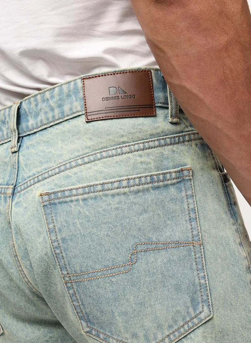 Dennis Lingo  Blue 100% Cotton Washed Pattern Straight Fit Denim Jeans For Men for Men | Best Price UAE