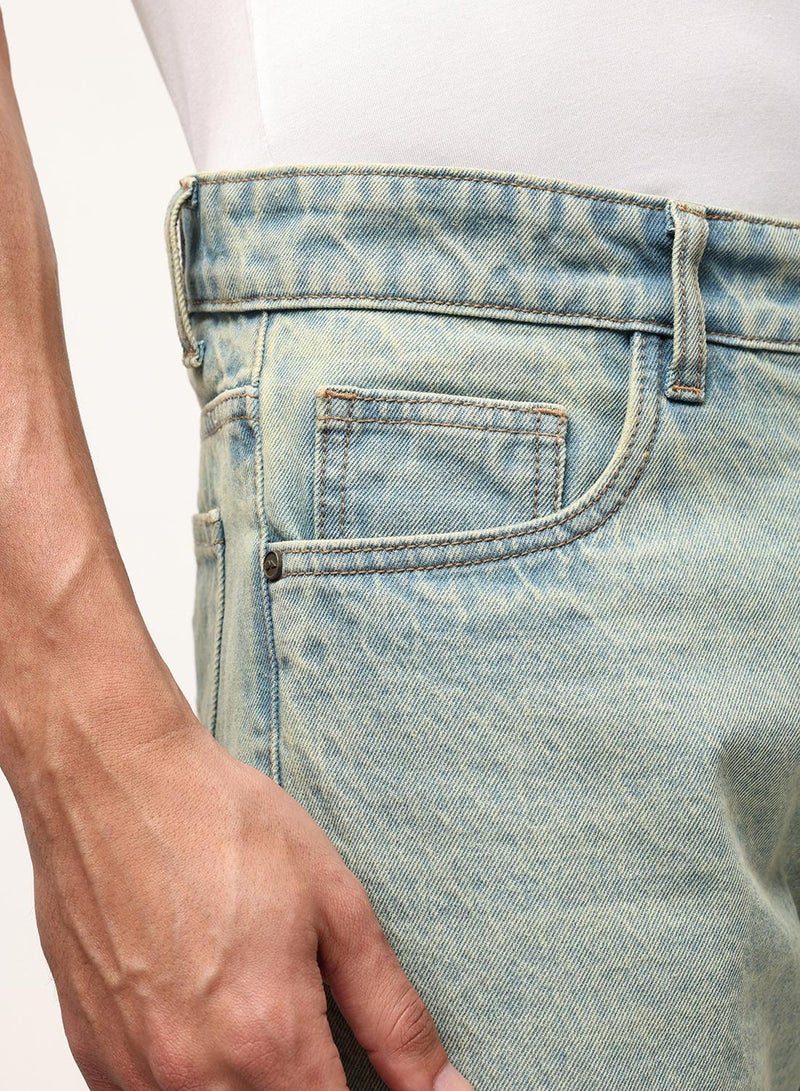 Dennis Lingo Blue 100% Cotton Washed Pattern Straight Fit Denim Jeans For Men - Image 5