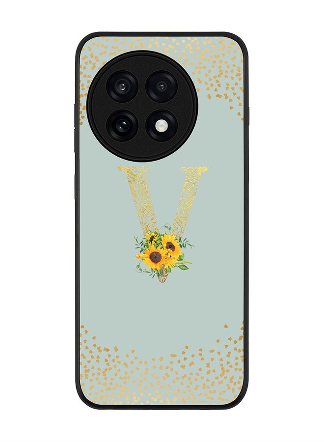 Stylizedd For OnePlus 13R / Ace 5 Pro Case,Slim fit Camera Protection, Shockproof Thin Phone cover  - Custom Floral Monogram - V  (Light Grey )