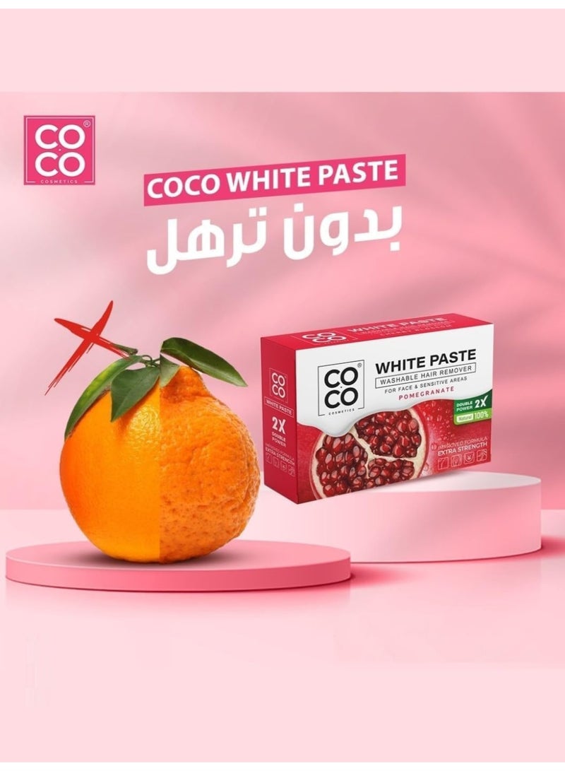 كوكو شمع كوكو - مزيل شعر قابل للغسل، معجون أبيض، طبيعي 100%، تركيبة مُحسّنة بقوة إضافية مضاعفة - للوجه والمناطق الحساسة، 100 غرام (رمان) - Image 3