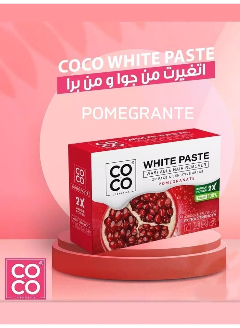 كوكو شمع كوكو - مزيل شعر قابل للغسل، معجون أبيض، طبيعي 100%، تركيبة مُحسّنة بقوة إضافية مضاعفة - للوجه والمناطق الحساسة، 100 غرام (رمان) - Image 5