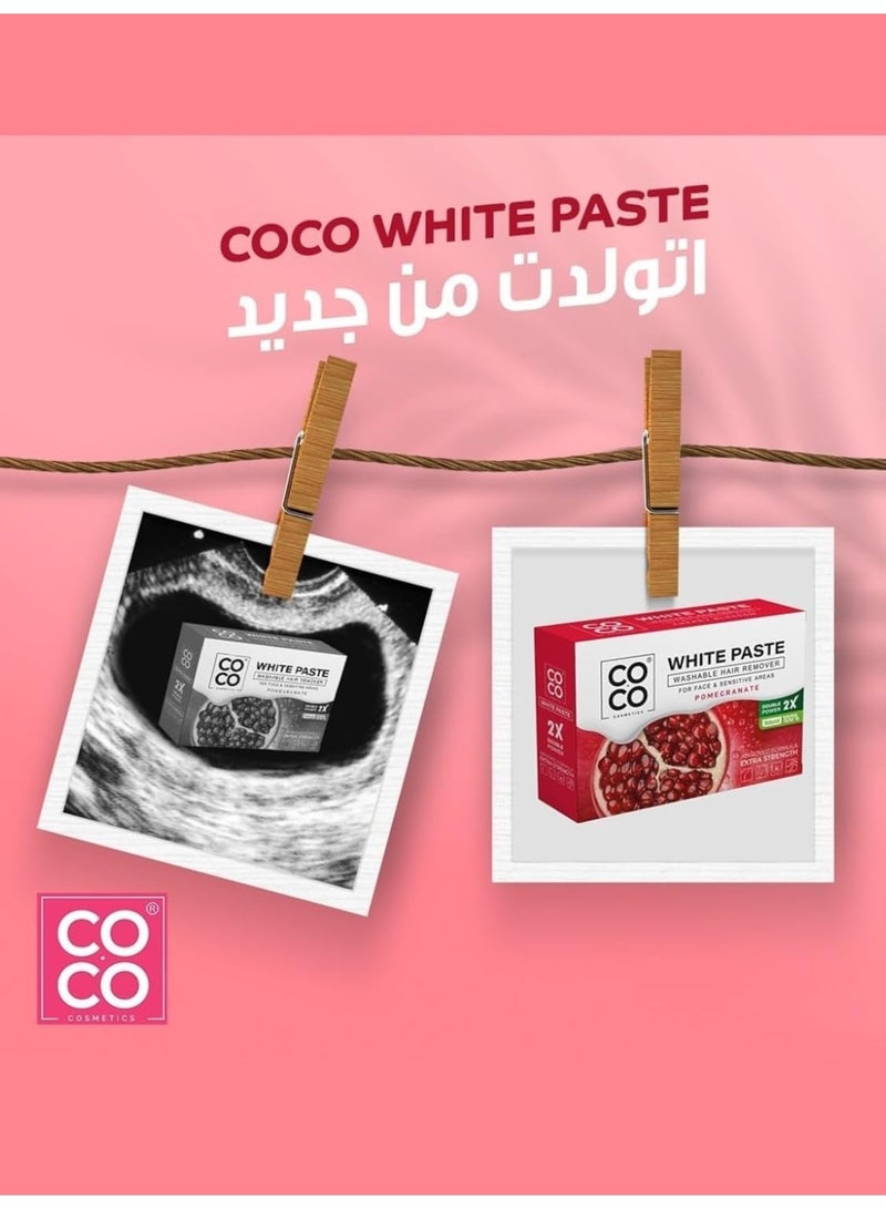 كوكو شمع كوكو - مزيل شعر قابل للغسل، معجون أبيض، طبيعي 100%، تركيبة مُحسّنة بقوة إضافية مضاعفة - للوجه والمناطق الحساسة، 100 غرام (رمان) - Image 4