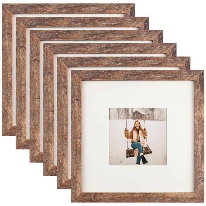 8X8 SQUARE PICTURE FRAMES SET OF 6 RUSTIC WOOD GRAIN PHOTO FRAME FOR GALLERY WALL MOUNTING OR TABLETOP DISPLAY