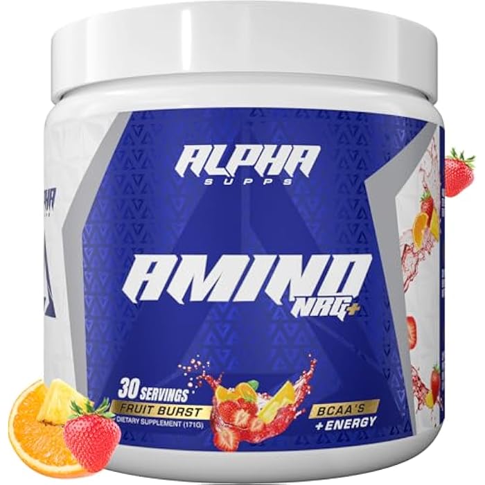 Alpha Supps Amino NRG+ BCAA Amino Energy Recovery Powder - Hydration Blend with Electrolytes - Focus Blend for Optimal Performance Support in Men & Women (30 Servings, Fruit Burst) - Image 1