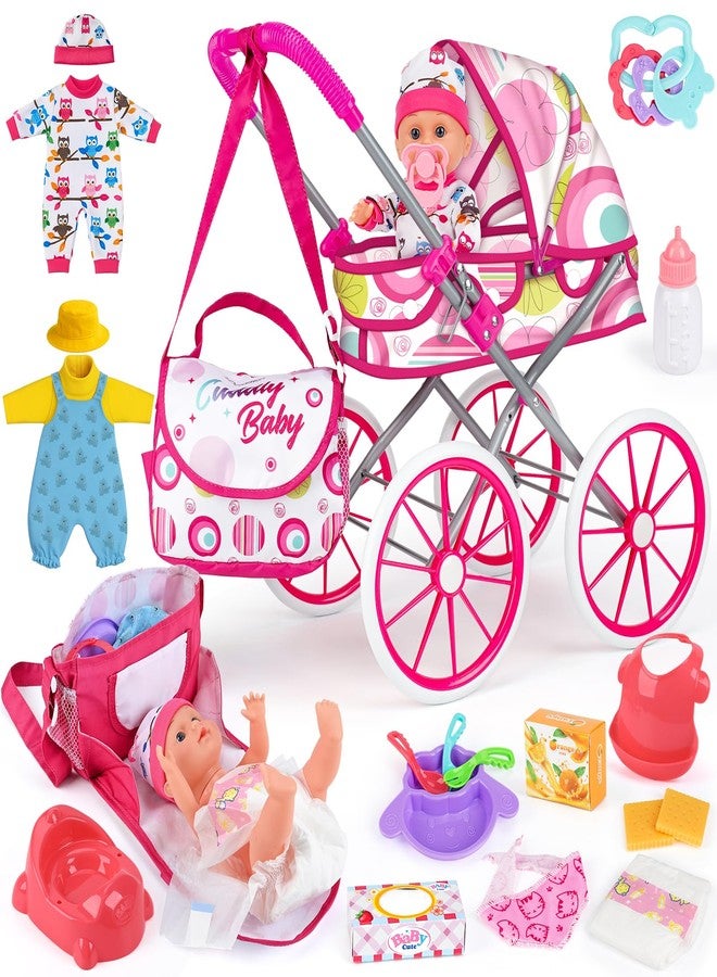 Dreamon Baby Doll Stroller Toy Set with 12.5'' Doll, Diaper Changing, 2 Doll Clothes, Pacifier, Storage Bag, Baby Doll Accessories and Toy Baby Stroller for Girls Toddlers 3-5 4-6 5-7 Gifts for Pretend Play - Image 1